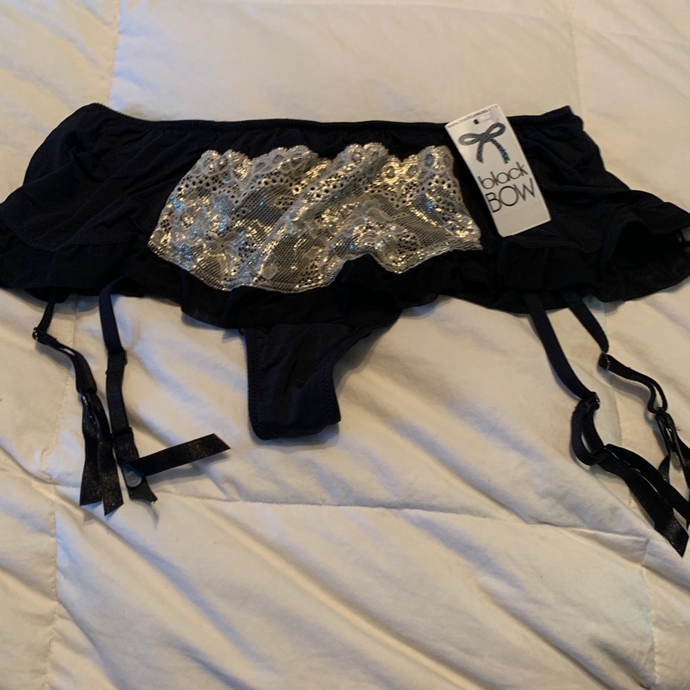 Black Bow L Thong Garter Skirt -  Large